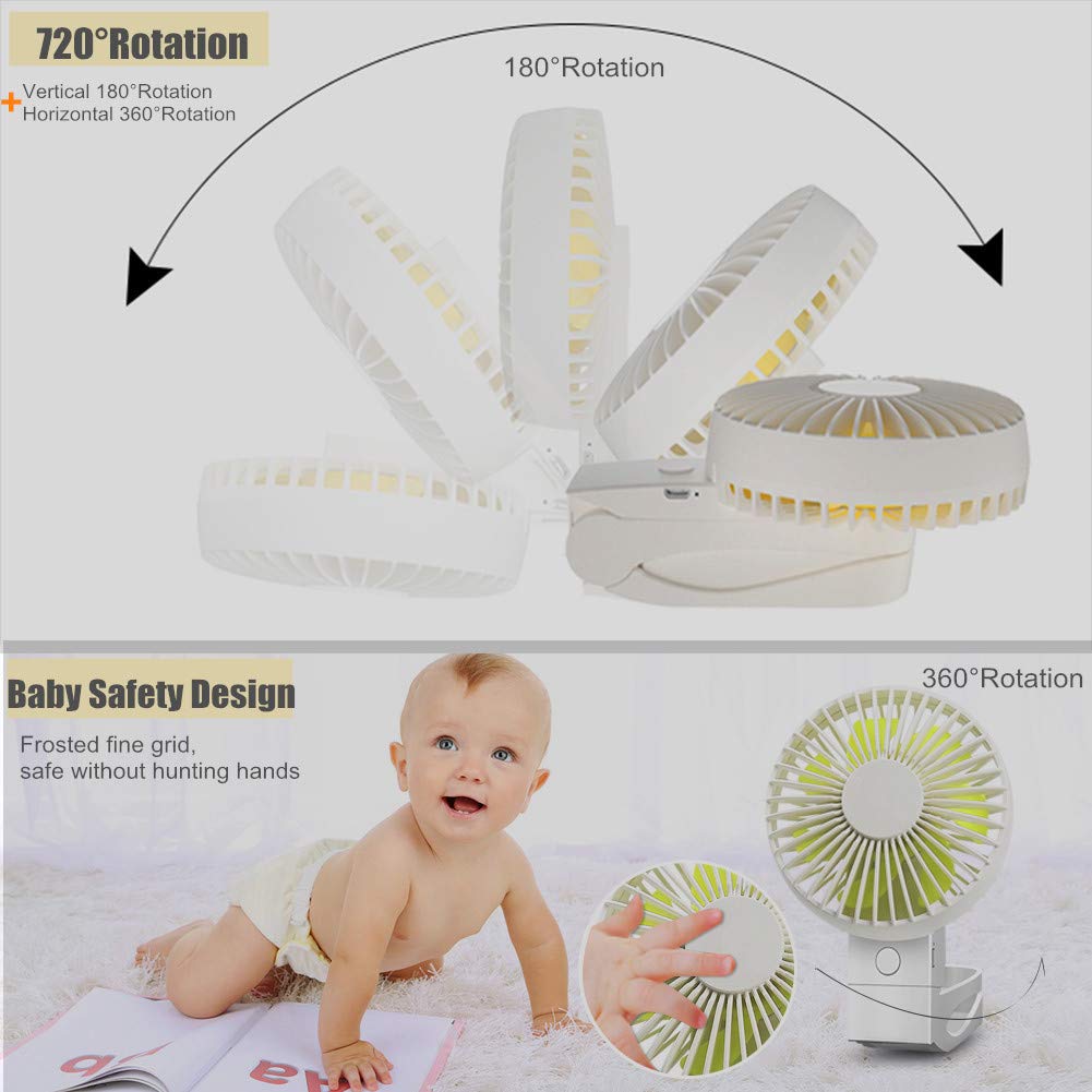 USB Desk Fan, VSTYLE 3 in-1 Foldable USB Clip Fan 360° Rotation 4 Wind Speed Mini Cooling Fan Rechargeable Table Fans for Sport/Travel/Home