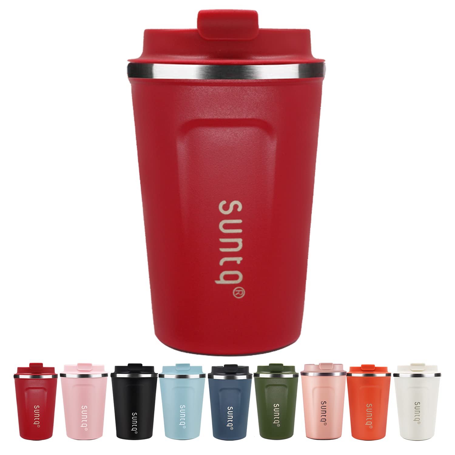 SUNTQ Reusable Coffee Cups Travel - Coffee Travel Mug with Leakproof Lid - Thermal Mug Insulated Cup - Stainless Steel Coffee Travel Cup - for Hot and Cold Drinks, 13oz/380ml, Tomato Red