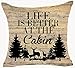 Retro Vintage Wood Grain Background Wildlife Deer Pine Forest Life is Better at The Cabin Cotton Linen Throw Pillowcase Personalized Cushion Cover New Home Office Decorative Square 18 X 18 Inches¡­
