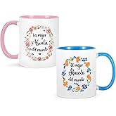 YHRJWN Coffee Mugs, Set of 2 - La Mejor Abuela Abuelo, Best Grandma Grandpa Gifts, 11 Oz, Porcelain, Christmas Theme, Reusable, Dishwasher Safe