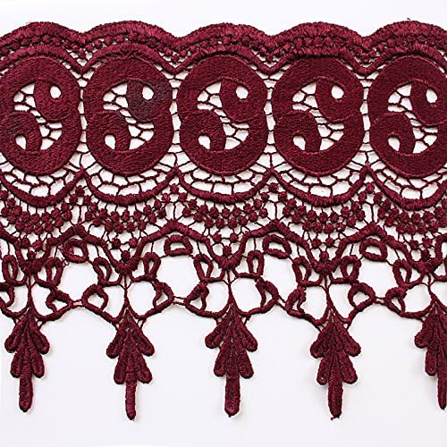 Altotux 7.5" Gold Pink Navy Red Olive Yellow Embroidered Venice Lace Trim By 15" (BURGUNDY)