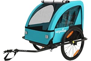Sepnine Kids Bike Trailer, Suitable for 1 to 2 Children, Double Seat, Universal Coupler, Foldable, Canopy with Bug Screen and Weather Shield, with 5-Point Harness and Storage Bags