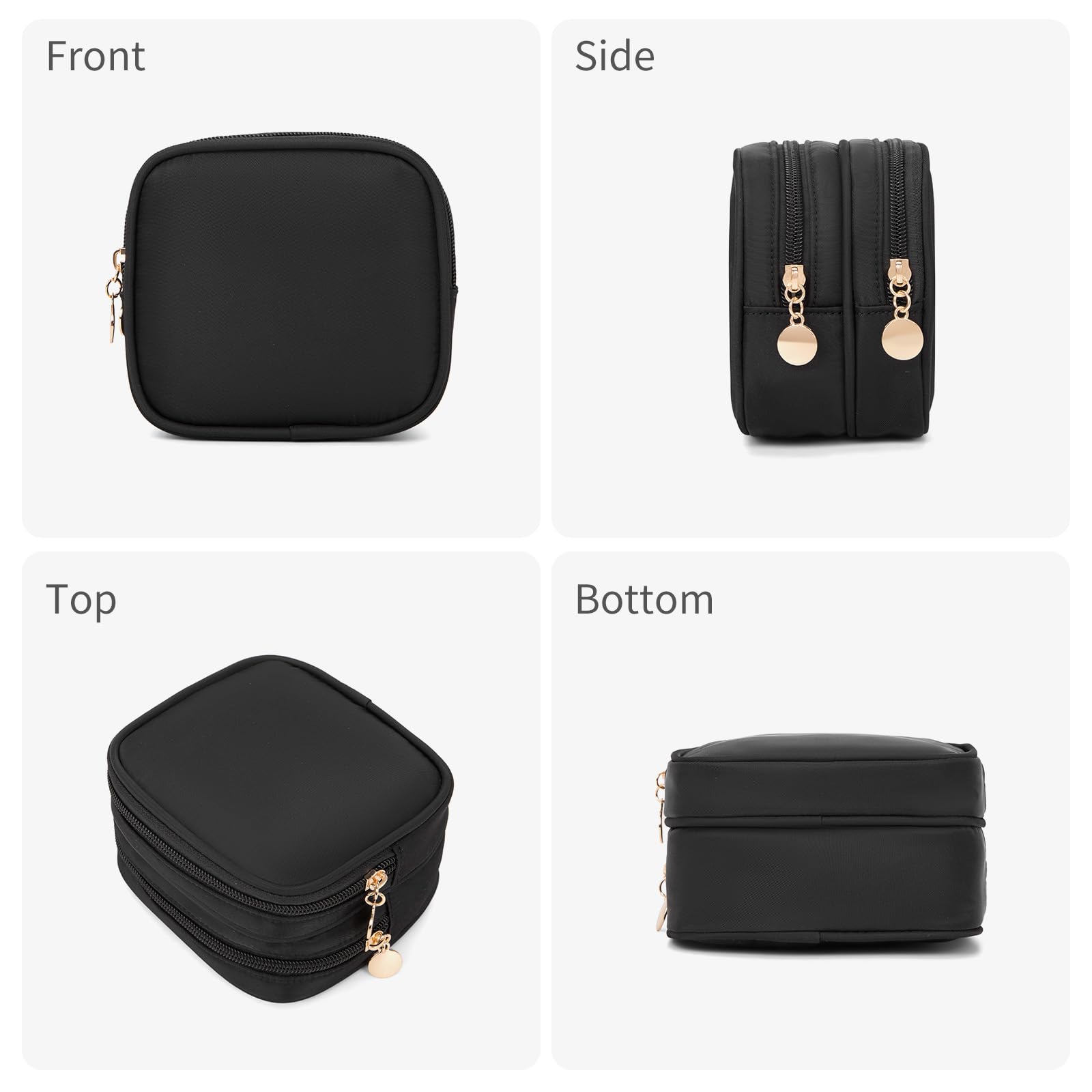 XIAOLER Small Makeup Pouch, Double Zipper Cosmetic Bag, Travel Makeup Bag, Cute Makeup Bag for Purse, Mini Toiletry Bag (Black)