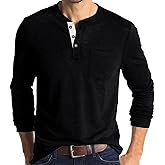 STTLZMC Men's Long Sleeve Henley Shirt Cotton Blend Casual Basic Top Fashion Button T-Shirt with Pocket