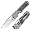 Kizer Militaw Pocket Knife 3.35 Inches Stonewashed S35VN Steel Blade EDC Knife, Titanium+Micarta Handle with 3D Pocket Clip, Ki3634A1