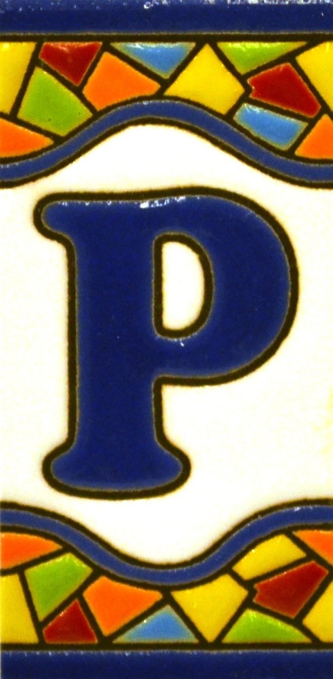 House letters 3 inch. Handpainted house letter tiles for signs, addresses and names. Address numbers for houses. House address numbers and letters. Design Design MOSAICO MINI 2,87" x 1,38" (LETTER P)