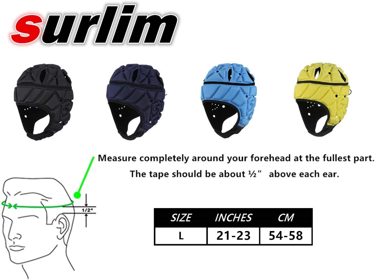 Surlim Soft Helmet Flag Football Rugby Helmet Scrum Cap Soft Shell Helmet Soccer Headgear Special Needs Head Protection for Youth Adults (Black, Large) : Sports & Outdoors
