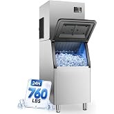 Mojgar Commercial Ice Maker Machine, 760LBS/24H with 650LBS Storage Bin | ETL Certified Industrial Ice Machine, Self-Cleaning Stainless Steel Commercial Ice Machine for Restaurant, Bar, Hotel &amp; Cafe