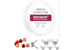 INDIVSHOW Elastic Bracelet String Cord Stretch Bead Cord with 6pcs Bead Stoppers and 1pc Big Eye Beading Needle for Jewelry Making and Bracelet Making White