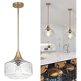 9'' Vintage Gold Pendant Light with Clear Glass, Adjustable Pendant Lighting for Kitchen Island Brushed Pendant Lights Conver