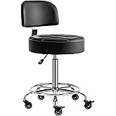 CoVibrant Lockable Stool with Back and Foot Rest Ergonomic Rolling Hydraulic Adjustable Stool for Doctor Esthetician Artist Home Small Office Desk (Black, 24''-31'')