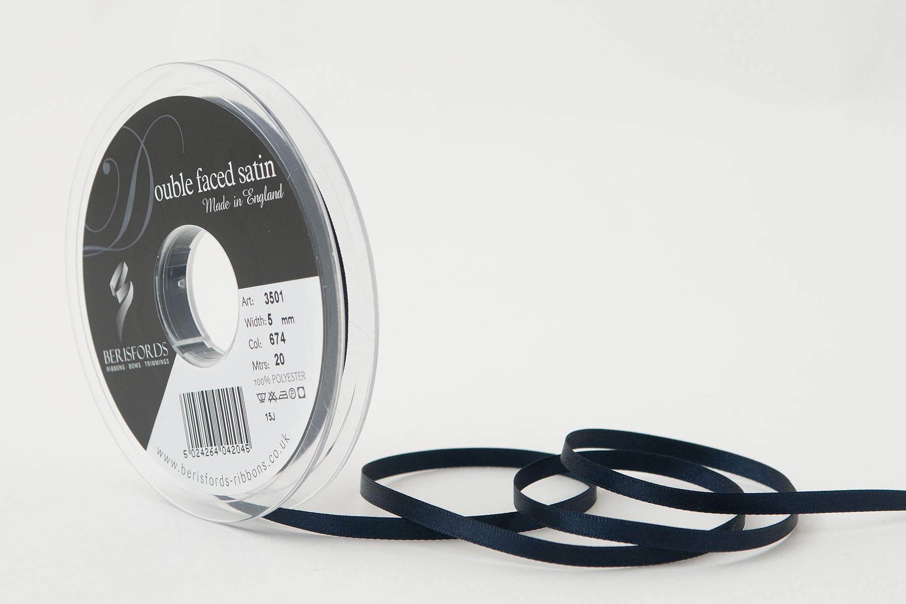 Berisfords Double FACE Poly Satin Ribbon, Midnight, 5 mm