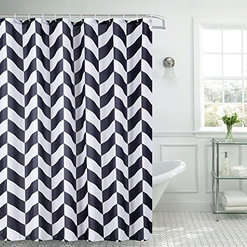 Fabric Shower Curtain White and Black With Hooks Mildew Resistant Bath Curtain Waterproof/Water-Repellent &amp; Antibacterial, 72x72 INCH