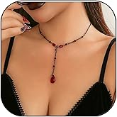 KOFISNI Gothic Black Lariat Y-Shaped Necklace Goth Crystal Bead Teardrop Necklace Punk Y Necklaces Halloween Jewelry for Women