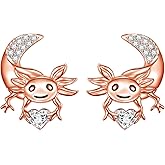 Axolotl Earrings/Ring for Women 925 Sterling Silver Hypoallergenic Axolotl Stud/Hoop Earrings Birthstone Cute Animal Jewelry Gift for Women