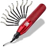 AFA Tooling Deburring Tool, 11 M2 HSS Blades, Red Thick Knurled Handle | Anodized aluminum handle for metal &amp; 3D printing; thick knurled grip improves control on curves, holes &amp; recesses