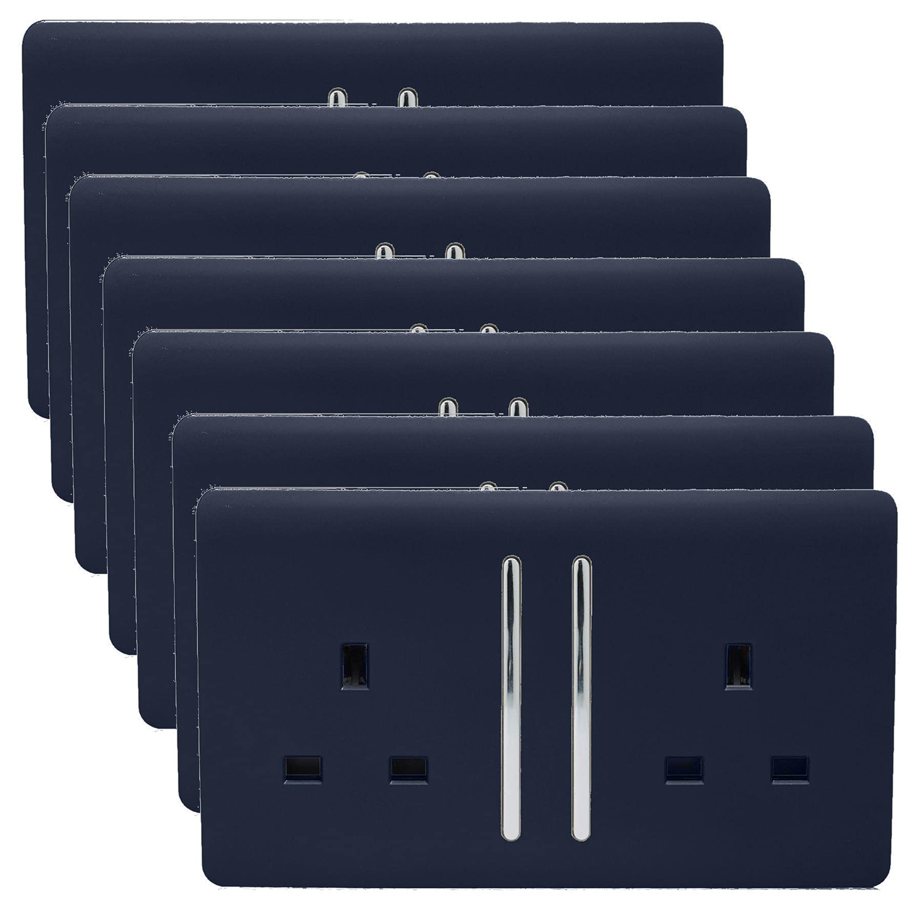 Trendi 2 Gang Artistic Modern Glossy 13 Amp Switched Plug Socket Navy (7 Pack)