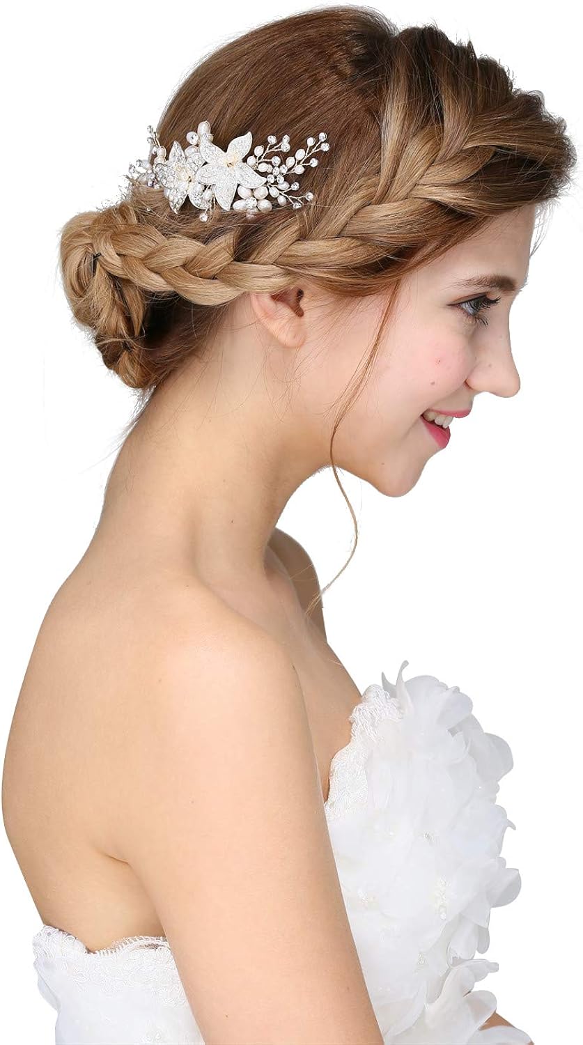 Amazon Aw髪飾り 結婚式ヘッドドレス ウェディングヘアアクセサリー 結婚式髪飾りヘアコーム成人式 披露宴 パーティー シルバー ピン コーム 通販