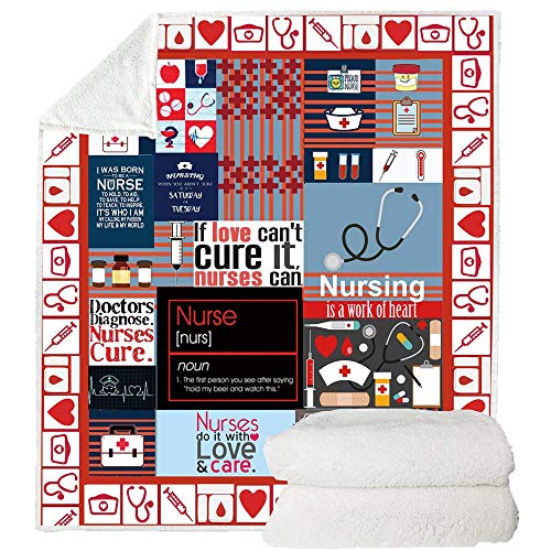 Nurse Theme Blanket Super Soft Sherpa Throw Blanket for Couch and Sofa Gifts for Women Nurses