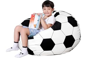 Lukeight Stuffed Animal Storage Bean Bag Chair Cover for Kids, Soccer Zipper Beanbag Chair Cover for Organizing Toddler and Kids' Rooms Plush Toys (Soccer Velvet, Large)