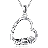 JERWLI Sterling Silver 925 Owl/Red Panda/Blue Bird/Monkey/Wolf/Raven/Turtle/Possum/Bearded Dragon/Flamingo/Platypu/Raccoon/Robin Bird/Fox Necklace Heart Pendant Animal Jewelry Gift For Women