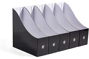 Resky Magazine File Holder, Folder Holder, Magazine Organizer, Book Bins, Set of 5, Black