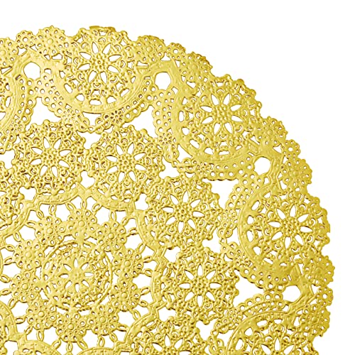 60 Pack Gold Paper Doilies 10 inch, Round Medallion Lace, Wedding