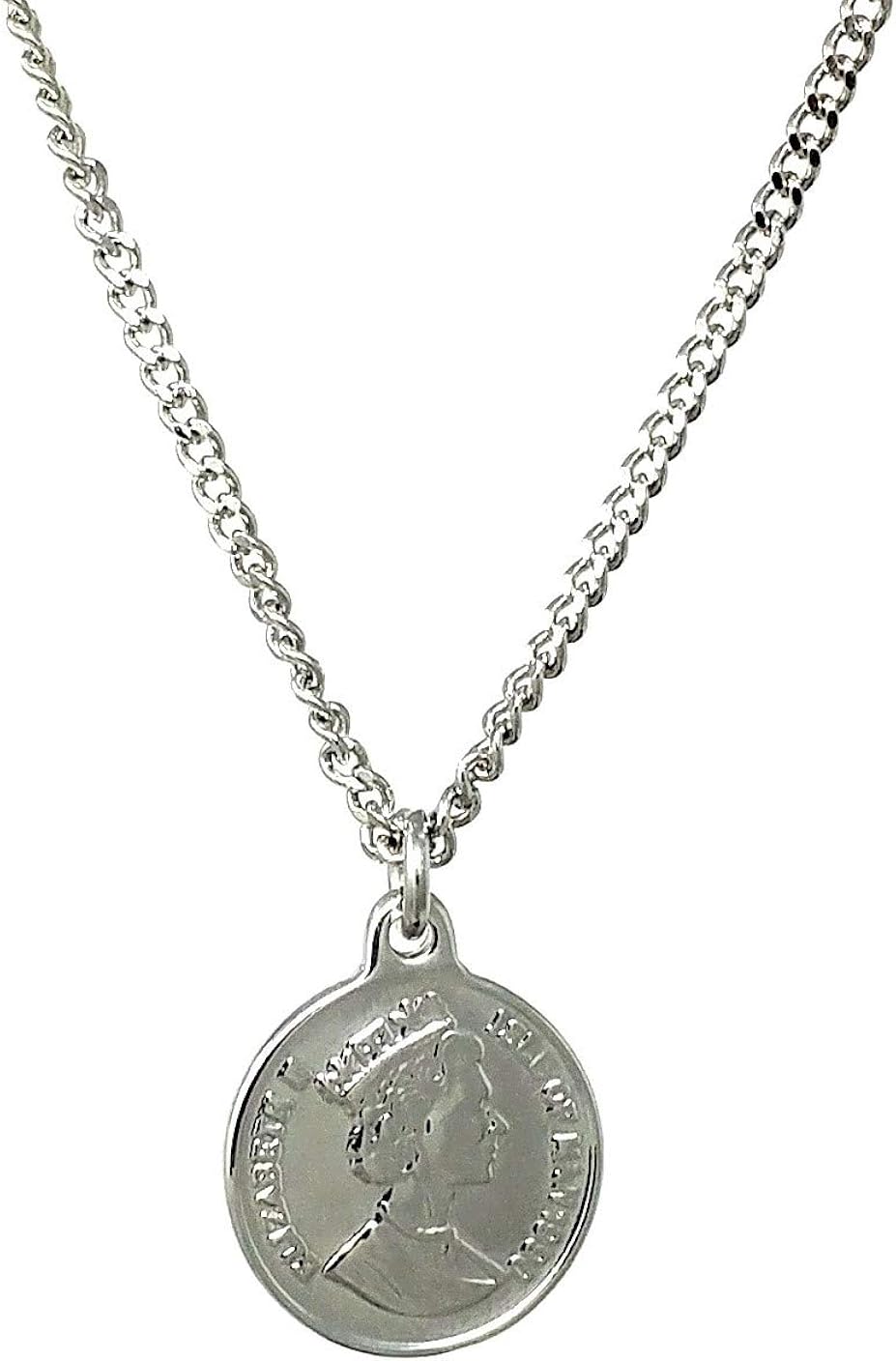 Amazon Puente 5セント コイン 15mm ネックレス 50cm メダル チェーン チェーンネックレス コインネックレス シルバー 銀色 エリザベス エリザベス女王 メダル メダルネックレス 小さい 小ぶり メンズ レディース シルバーネックレス ネックレス 通販