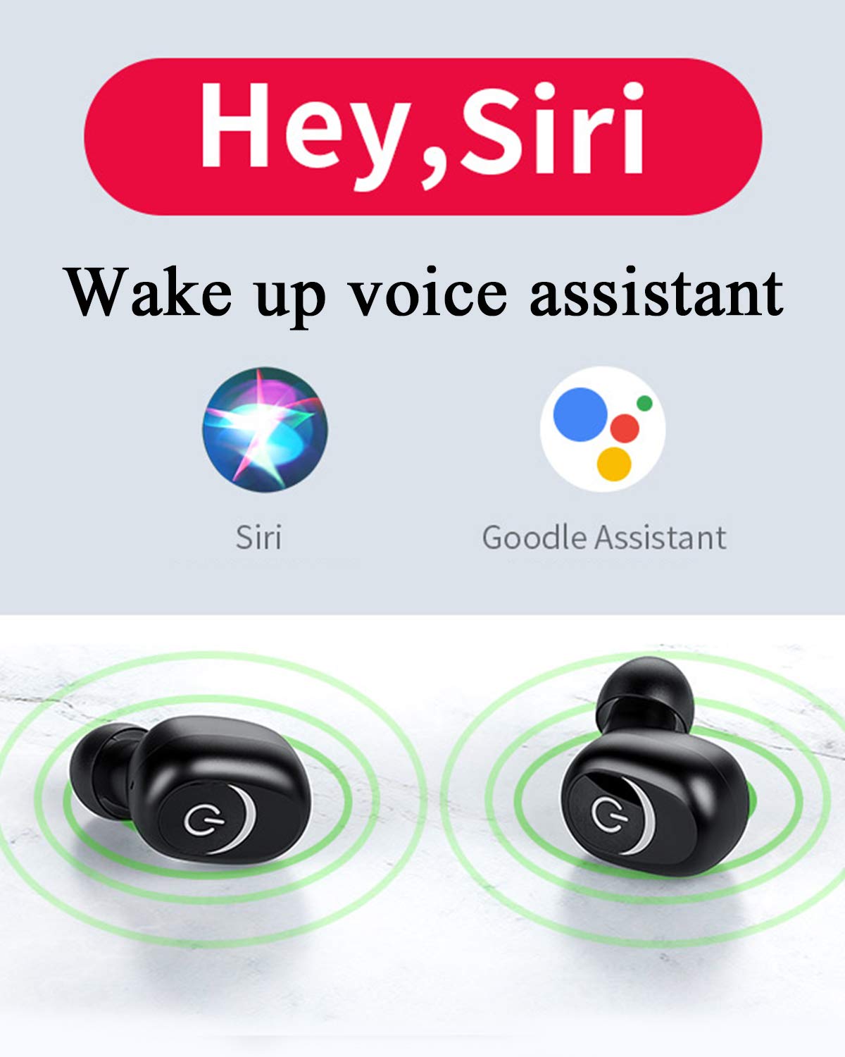 Bluetooth 5.0 Wireless Earbuds HiFi Stereo Noise Canceling Earphones with 1800mAh Charging Case Supports iPhone Android Voice Assistant (Black)