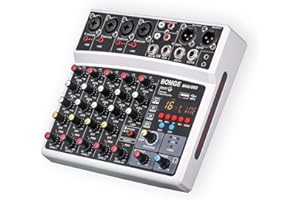 BOMGE 6 Channel Audio Sound Mixer - Professional Digital DJ Mixing Console for Live Streaming, Karaoke and Stereo Recording - With PC Computer Record Playback/Bluetooth/MP3/USB/48V /16 DSP Echo