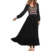 CUPSHE Women Fall Dresses Long Sleeve Boho Floral Casual Maxi Dress