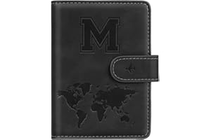SIMIKOL Passport Holder Wallet Cover Personalized Letter A-Z Travel Wallet RFID Blocking Passport Cover Wallet Case for Travel Passport Book Holders for Women and Men, Black-M