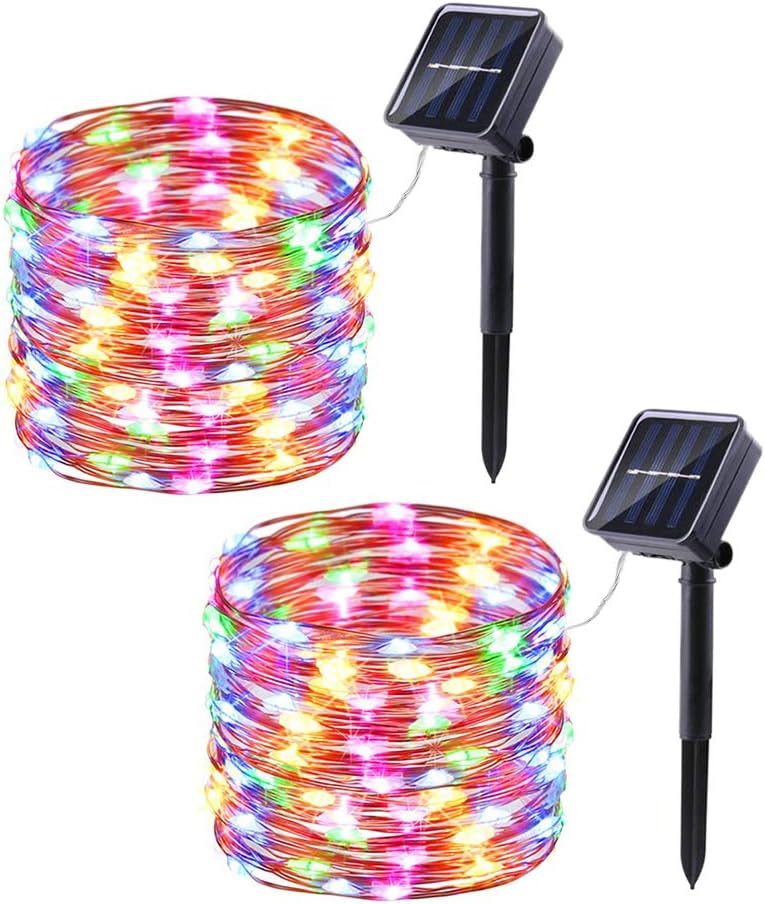 Joomer 2 Pack Solar String Lights, 33ft 100LED 8 Modes Copper Wire Outdoor String Lights, Waterproof Solar Rope Lights for Patio, Garden, Yard, Party, Wedding, Tree Decorations (Multi-Color)