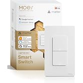 MOES Matter-WiFi Smart Double Switch, Neutral Required | 2 Gang Single Pole Light Switch, Compatible with Alexa Google Assistant, Remote Control