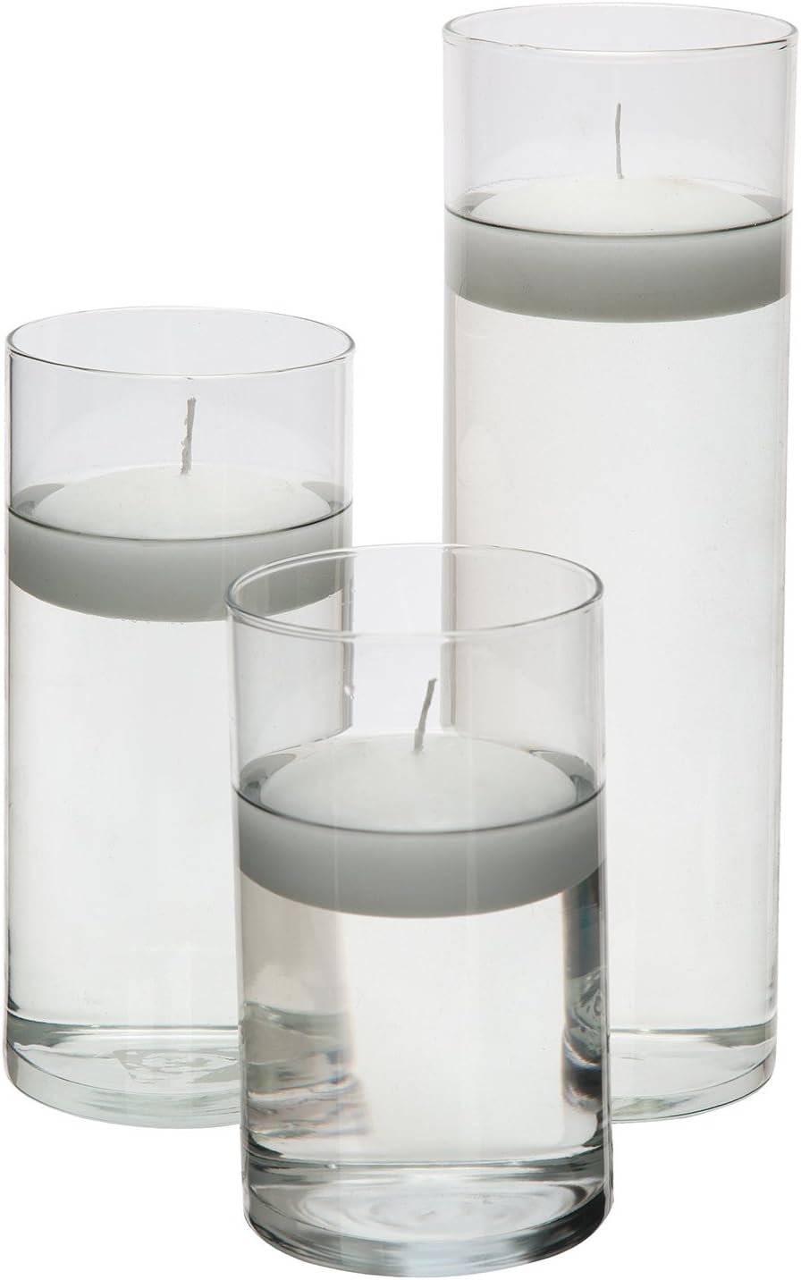 Glass Cylinder Vases SET OF 3 Including 3 FLOATING DISC B BVD6