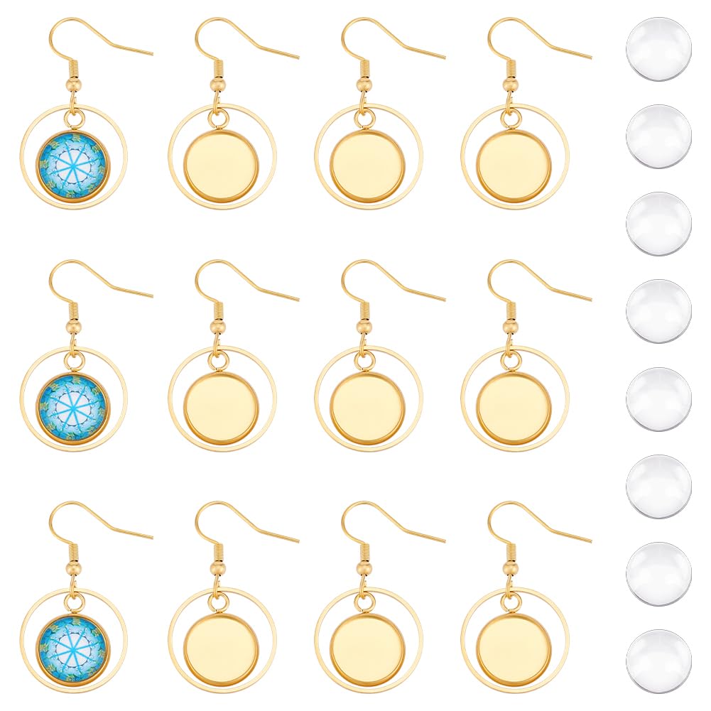 UNICRAFTALE 12Sets Stainless Steel Flat Round Bezel Dangle Earring Making Kits Blank Dome Dangle Earrings Transparent Glass Cabochon Cabochon Settings Ear Hooks with Glass Cabochon for Jewelry Making