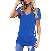 Jescakoo Plus Size Tunic Tops for Women Short Sleeve V Neck T Shirts Trendy Blue 2XL