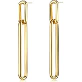 FAMARINE Gold Long Drop Earrings for Women Geometric Dangle Earrings Gold Statement Earrings Chic Earrings