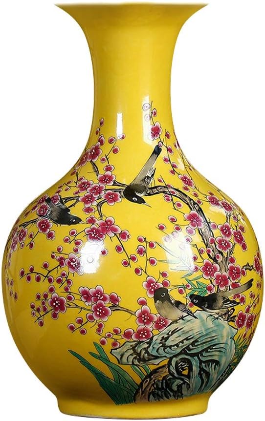 Vases Ceramic Classical Flowers and Birds High-grade for Decoration Art Home Household Wedding Living Room Bedroom Office Table Yellow 22 x 36 cm Home Accessories