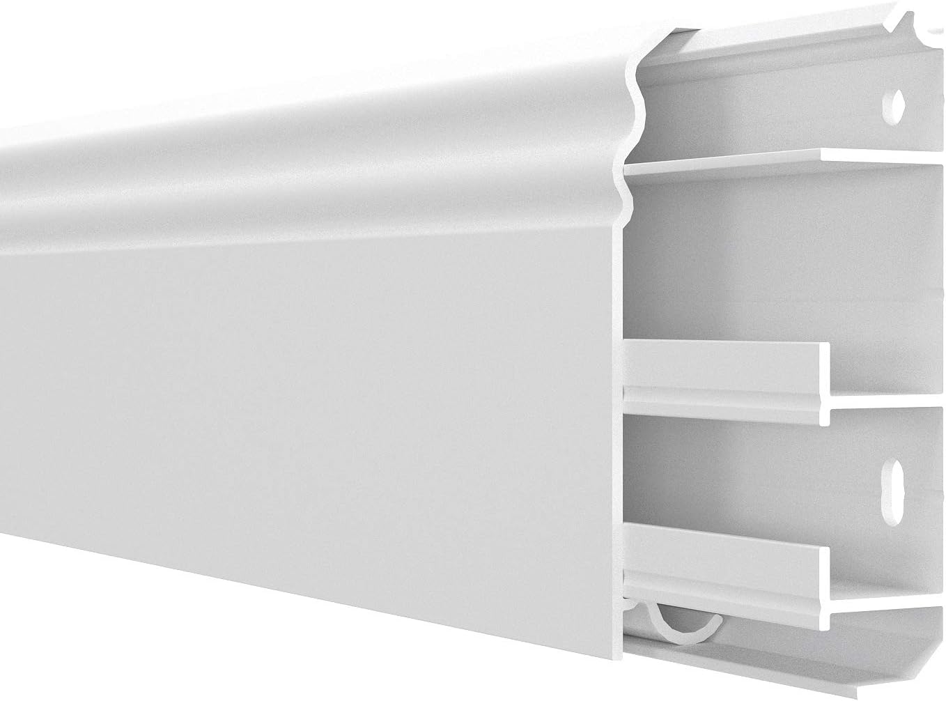 Habengut Berlin Profile Skirting Board 3 m PVC with Integrated Cable Duct White Height 80 mm 2 Pieces of 1.5 m