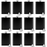 12 Pack 8 Oz Hip Flask for Liquor Matte Black Stainless Steel Leakproof with 12 Funnel for Gift, Fishing, Camping, Hunting, H