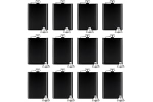 12 Pack 8 Oz Hip Flask for Liquor Matte Black Stainless Steel Leakproof with 12 Funnel for Gift, Fishing, Camping, Hunting, H