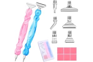 KIDDO SKY Metal Diamond Painting Pen Kits 15 Pieces,Screw Thread Tips,2 Pieces Diamond Art Pen,6 Pieces Stainless Steel nibs,6 Glue Clays, 5D Diamond Painting Accessories Tools for DIY Craft (Pink+blue)