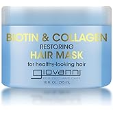 GIOVANNI Biotin & Collagen Hair Mask - Deeply Conditions, Detangles, Helps Rebond Split Ends, For All Hair Types, Moisturizing, Helps Create Shine & Manageability, Cruelty-Free, Salon-Quality - 10 Oz