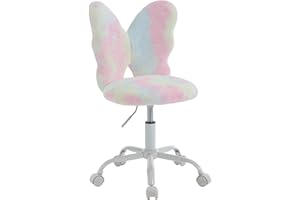 DM Furniture Butterfly Kids Desk Chairs Girls Students Study Chair Adjustable Computer Chairs Furry Swivel Office Child Reading Chair for Home/Bedroom/School/Dorm, Colorful