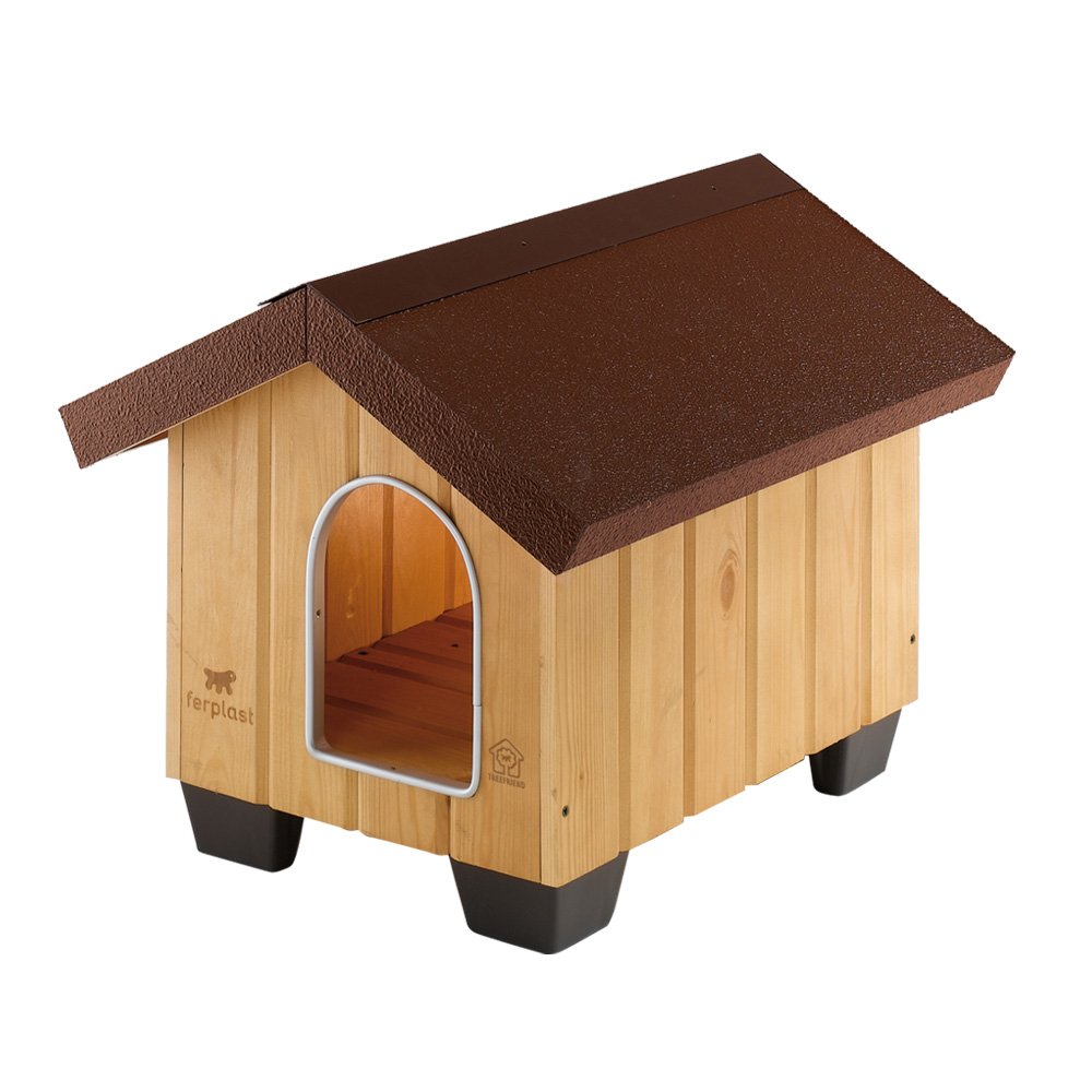 Ferplast DOMUS MINI FSC Wooden Dog House - Opening Roof with Lock, Waterproof & Anti-UV - Ventilation Grille - Anti-Bite Aluminum Door - Insulating Feet - 121 x 78 xh 78.5 cm
