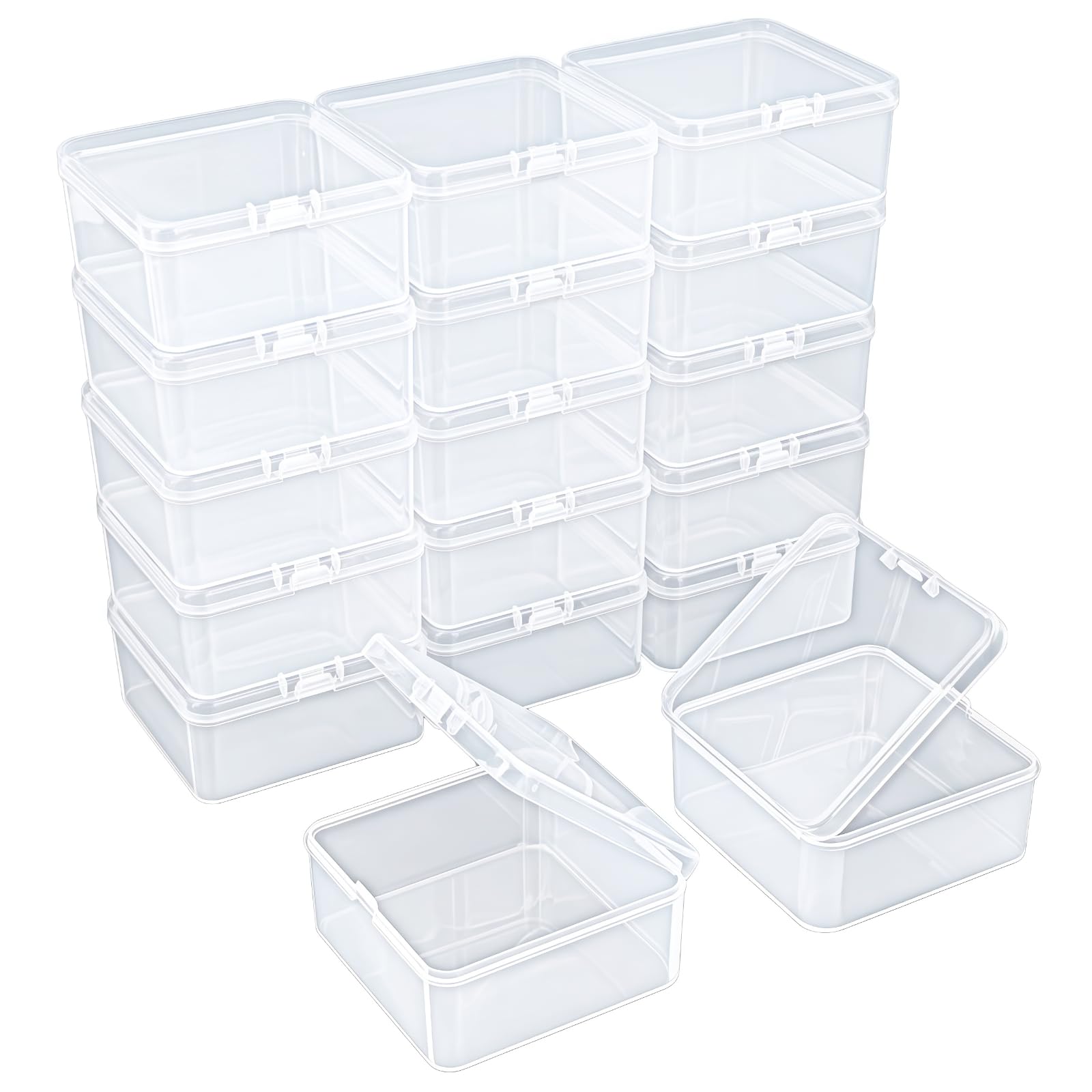 Goodma 17 Pieces Square Empty Mini Clear Plastic Organizer Storage Box Containers with Hinged Lids for Small Items and Other Craft Projects (75 x 75 x 35 mm) — image 1