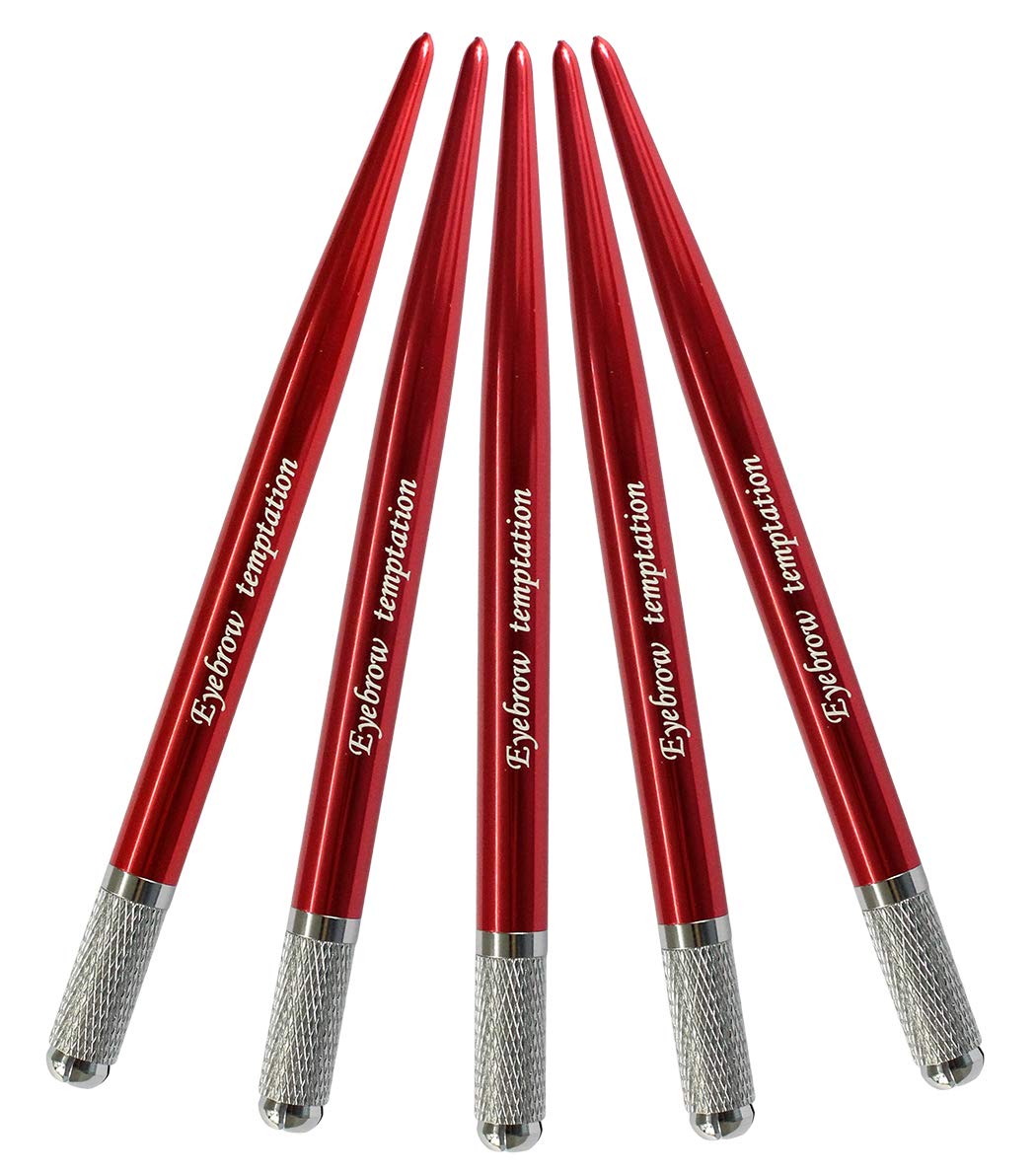 Xiaoyu 5PCS Microblading Pens Manual Tattoo Eyebrow Pens for Permanent Makeup Tattoo Supplies - Red