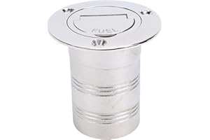 Jiawu Boat Fuel Gas Deck Fill, 2 Inch Keyless Cap Safety Lock Stainless Steel Marine Filler, Deck Fill Neck with Flush Mount 