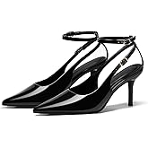 Coutgo Womens Slingback High Heels Closed Pointed Toe Pumps Ankle Strap Work Dress Shoes